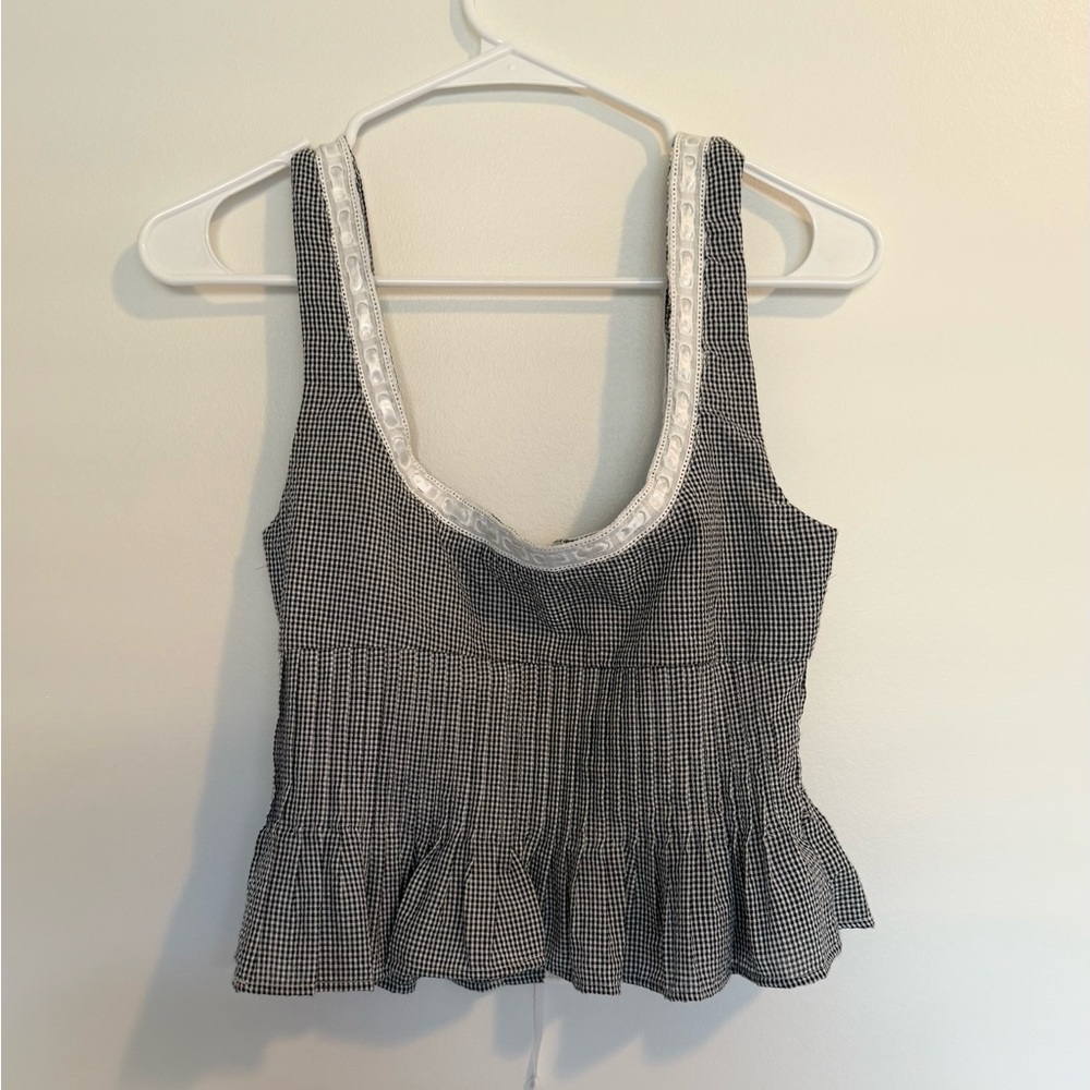 NIA Lemon Black Gingham Pleated Tank Top - Picture 8 of 10